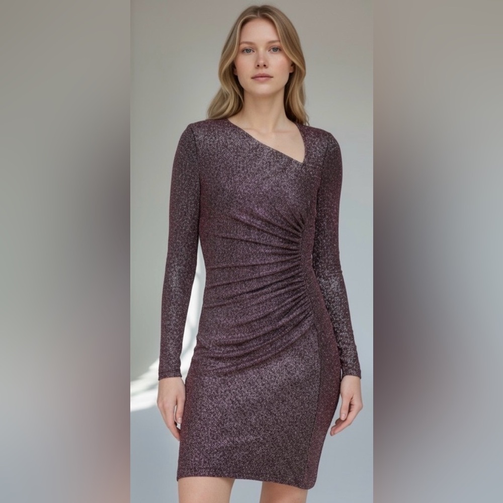 💛 David Meister Charcoal Grey Asymmetrical Neckline Dress